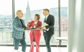 Kevin Kunz, Geschäftsleiter Kursaal Bern, Manuela Angst, Direktorin Bern Welcome, und Bernexpo-Chef Tom Winter