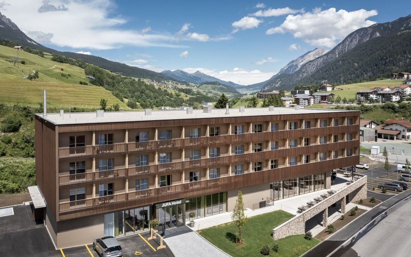 Das Holz im Hotel Jufa in Savognin stammt aus den umliegenden Wäldern. 
