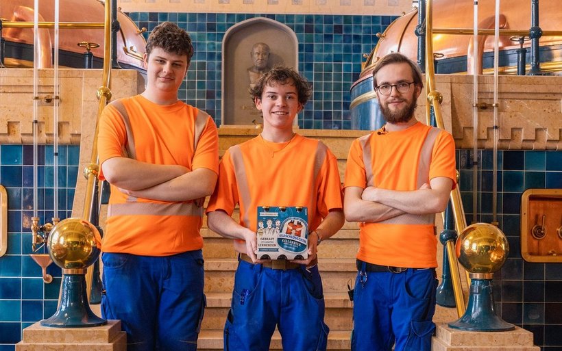 Die Feldschlösschen-Kellerbier-Produzenten: Cédric Mühlebach, Franco Defuns und Kilian Kuonen (v.l.)