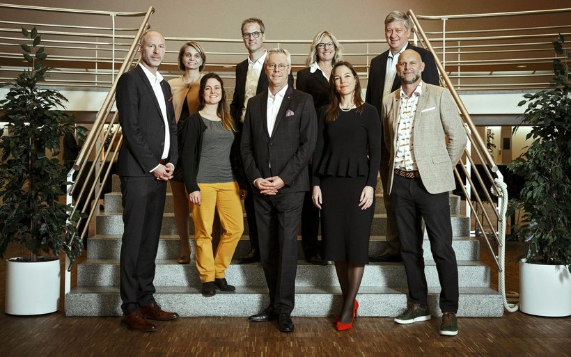 Pierre Isenschmied, Marie Forestier, Carole Hauser, Urs Bircher, Martin von Moos,Brigitte Berger Kurzen, Myriam Schlatter, Patrick Hauser und Philippe Zurkirchen (v. l.).